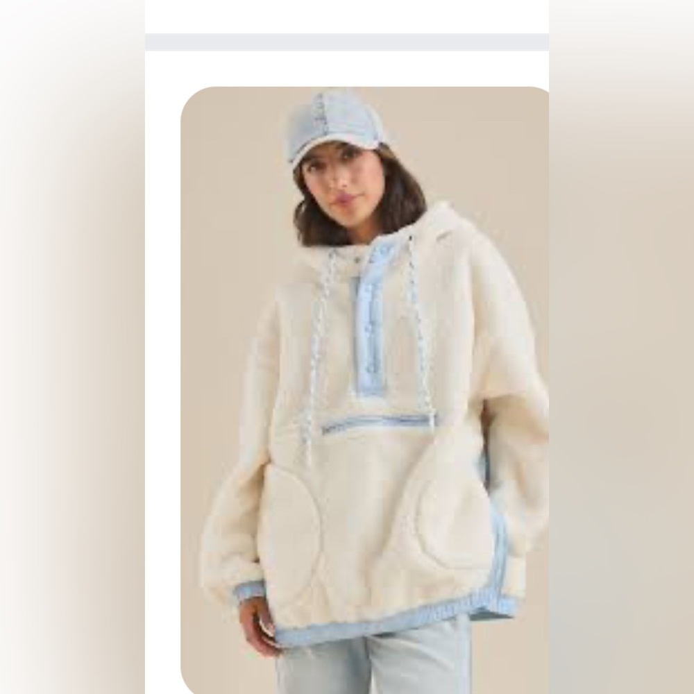 Altar'd State Frostbite Sherpa Pullover Jacket with Light Blue Accents